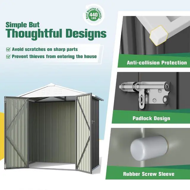 Alt view image 4 of 7 - 6x4 FT Storage Shed Waterproof Metal Garden Shed with Lockable Door Utility Tool Shed Outdoor Storage for Backyard, Patio and Lawn, Grey