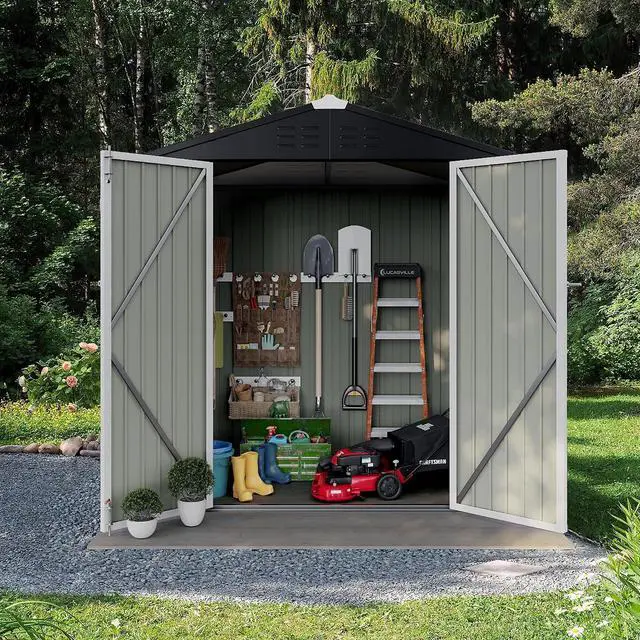 Alt view image 2 of 3 - 6x4 FT Storage Shed Waterproof Metal Garden Shed with Lockable Door Utility Tool Shed Outdoor Storage for Backyard, Patio and Lawn, White