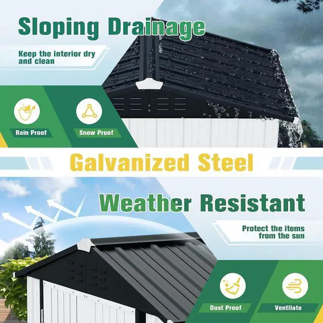 Alt view image 3 of 3 - 6x4 FT Storage Shed Waterproof Metal Garden Shed with Lockable Door Utility Tool Shed Outdoor Storage for Backyard, Patio and Lawn, White