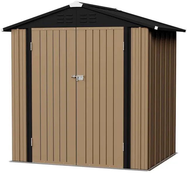 Main image of 6x4 FT Storage Shed Waterproof Metal Garden Shed with Lockable Door Utility Tool Shed Outdoor Storage for Backyard, Patio and Lawn, Brown