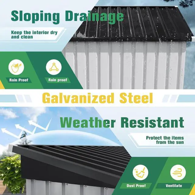 Alt view image 3 of 7 - 5x3 FT Storage Shed Waterproof Metal Garden Shed with Lockable Door Utility Tool Shed Outdoor Storage for Backyard, Patio and Lawn, White