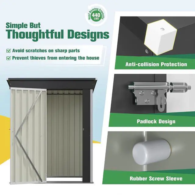 Alt view image 4 of 7 - 5x3 FT Storage Shed Waterproof Metal Garden Shed with Lockable Door Utility Tool Shed Outdoor Storage for Backyard, Patio and Lawn, White