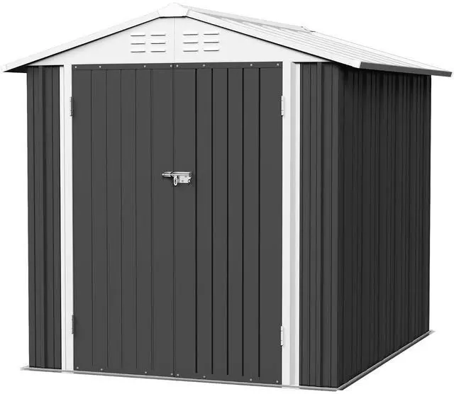 Main image of 6x8 FT Storage Shed Waterproof Metal Garden Shed with Lockable Door Utility Tool Shed Outdoor Storage for Backyard, Patio and Lawn, Grey