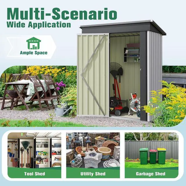 Alt view image 6 of 7 - 5x3 FT Storage Shed Waterproof Metal Garden Shed with Lockable Door Utility Tool Shed Outdoor Storage for Backyard, Patio and Lawn, White