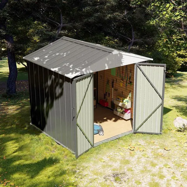 Alt view image 2 of 7 - 6x8 FT Storage Shed Waterproof Metal Garden Shed with Lockable Door Utility Tool Shed Outdoor Storage for Backyard, Patio and Lawn, Grey