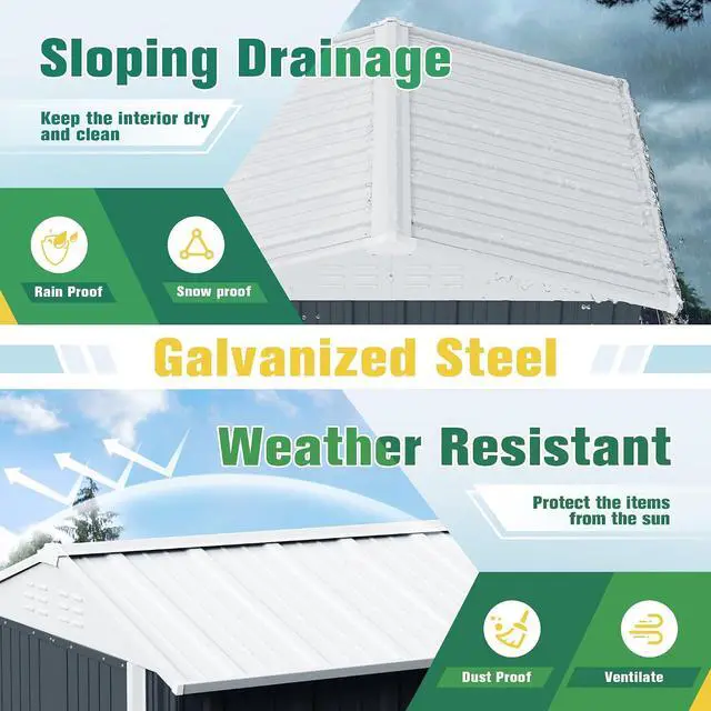 Alt view image 3 of 7 - 6x8 FT Storage Shed Waterproof Metal Garden Shed with Lockable Door Utility Tool Shed Outdoor Storage for Backyard, Patio and Lawn, Grey