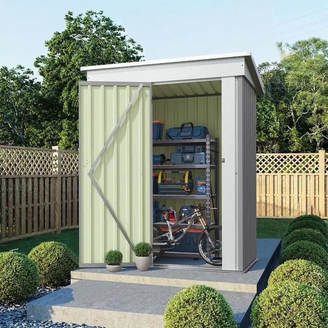 Alt view image 2 of 7 - 5x3 FT Storage Shed Waterproof Metal Garden Shed with Lockable Door Utility Tool Shed Outdoor Storage for Backyard, Patio and Lawn, Grey