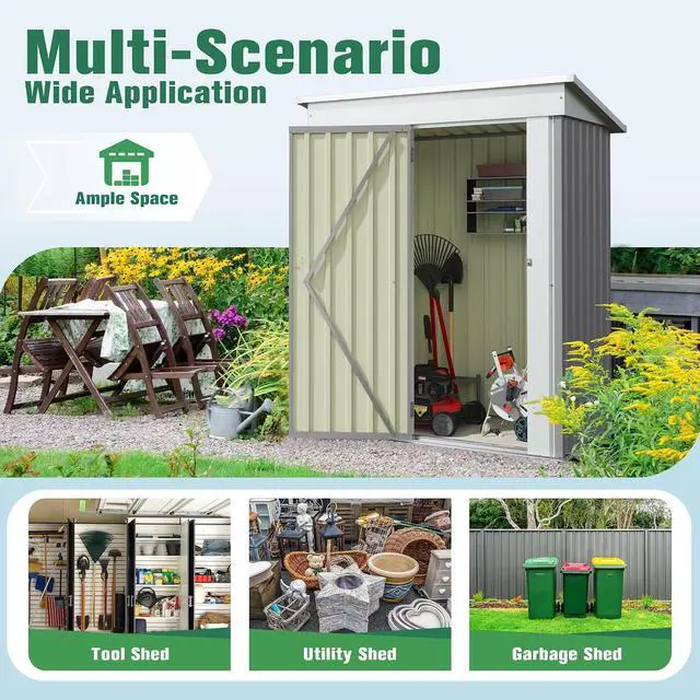 Alt view image 6 of 7 - 5x3 FT Storage Shed Waterproof Metal Garden Shed with Lockable Door Utility Tool Shed Outdoor Storage for Backyard, Patio and Lawn, Grey