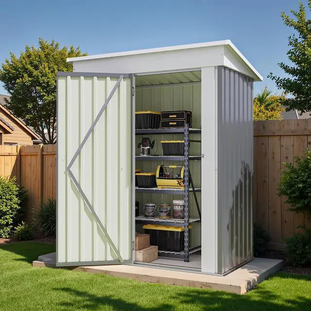 Alt view image 7 of 7 - 5x3 FT Storage Shed Waterproof Metal Garden Shed with Lockable Door Utility Tool Shed Outdoor Storage for Backyard, Patio and Lawn, Grey