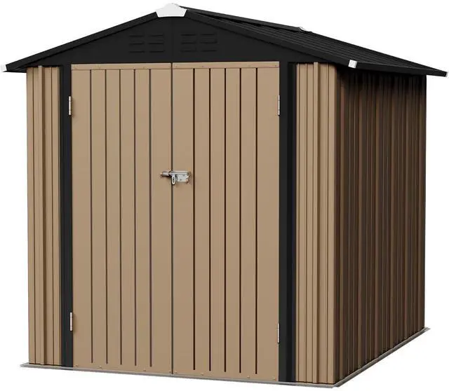 Main image of 6x8 FT Storage Shed Waterproof Metal Garden Shed with Lockable Door Utility Tool Shed Outdoor Storage for Backyard, Patio and Lawn, Brown