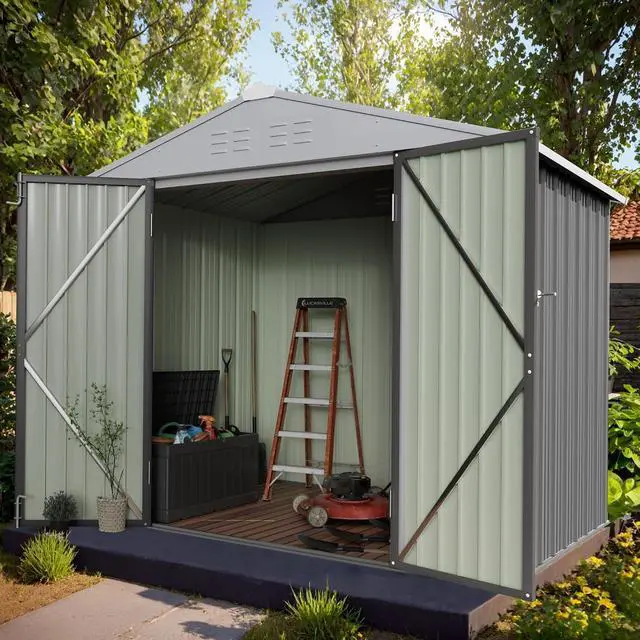 Alt view image 2 of 6 - 8 x 6 FT Shed Outdoor Storage Shed Metal Garden Shed with Lockable Door Outside Waterproof Tool Shed for Backyard, Patio, Lawn (Gray)