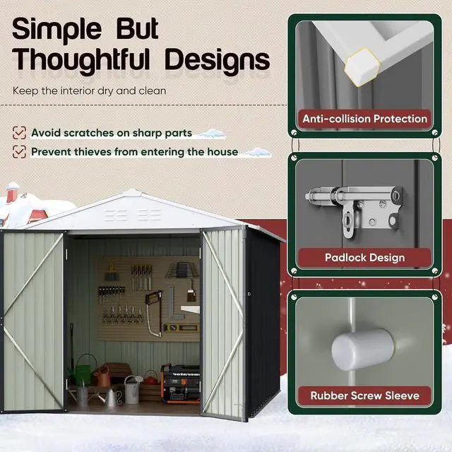 Alt view image 4 of 6 - 8 x 6 FT Shed Outdoor Storage Shed Metal Garden Shed with Lockable Door Outside Waterproof Tool Shed for Backyard, Patio, Lawn (Gray)