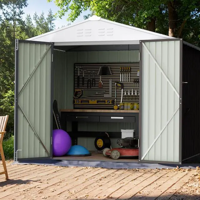 Alt view image 6 of 6 - 8 x 6 FT Shed Outdoor Storage Shed Metal Garden Shed with Lockable Door Outside Waterproof Tool Shed for Backyard, Patio, Lawn (Gray)