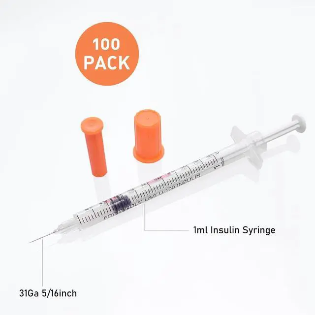 Alt view image 6 of 7 - U-100 1ml 31 Gauge 5/16" Syringe, Individually Packed 100 PACK 0.5ml 31 Gauge 8mm