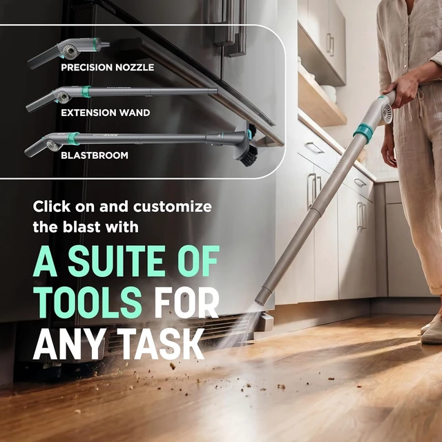 Alt view image 5 of 7 - All-in-One Air Blasting System with BlastBroom, AB2111GN,Precision Nozzle, Extension Wand, Indoor/Outdoor Cleaning, 0-190 MPH, Cordless Handheld Blower, Rechargeable, Sage
