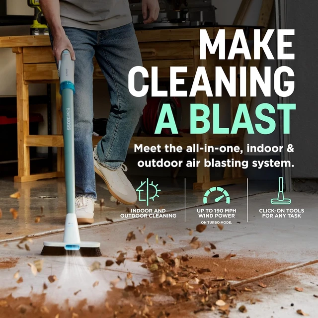 Alt view image 7 of 7 - All-in-One Air Blasting System with BlastBroom, AB2111GN,Precision Nozzle, Extension Wand, Indoor/Outdoor Cleaning, 0-190 MPH, Cordless Handheld Blower, Rechargeable, Sage