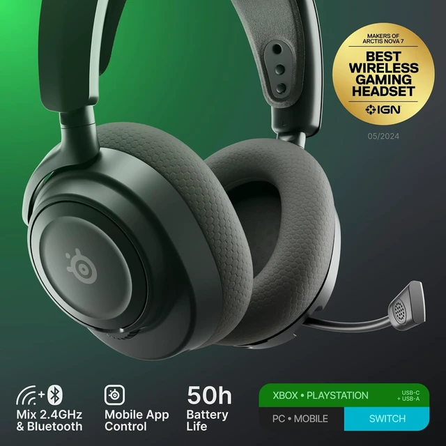 Alt view image 7 of 7 - Arctis Nova 7X Wireless Gen 2 Gaming Headset - Black,Real-Time App Control, 50+ HR Play, Neodymium Drivers, Mix 2.4GHz/Bluetooth, Xbox, PC, PS5/PS4, Switch 1/2, Mobile