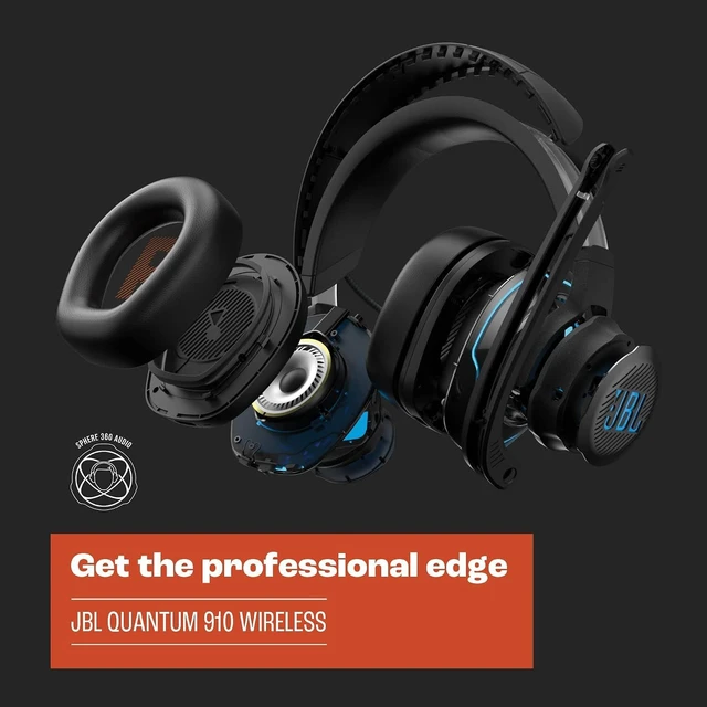Alt view image 4 of 7 - Quantum 910 Wireless - Performance Gaming Headset - Black,Get the professional edge with head-tracking enhanced JBL QuantumSPHERE 360 on your PC, Low latency wireless system