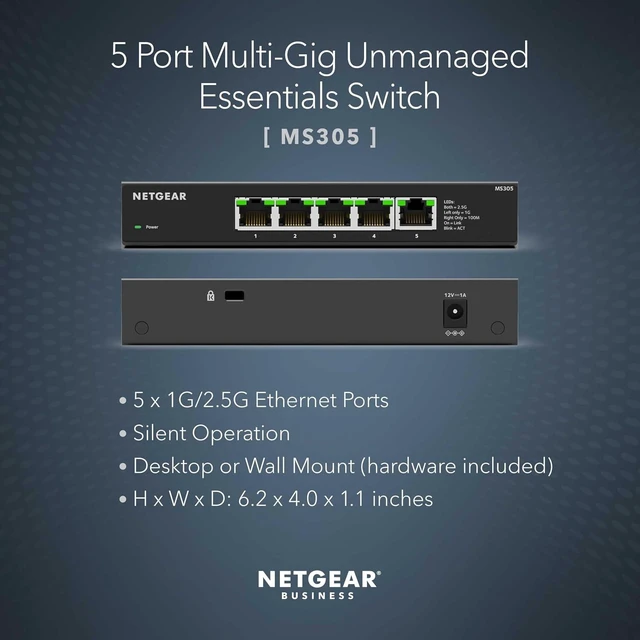 Alt view image 4 of 7 - 5-Port 2.5G Multi-Gigabit Ethernet Unmanaged Network Switch (MS305),5 x 2.5Gbps Ports, Desktop or Wall Mount, Metal Case