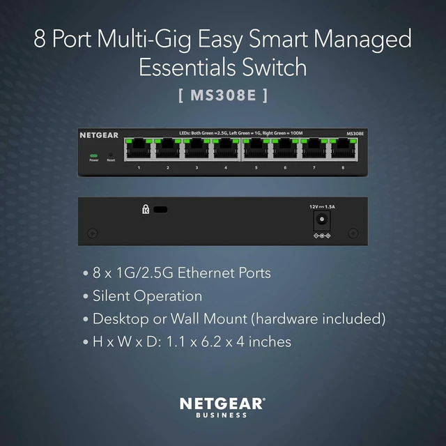 Alt view image 4 of 6 - 8-Port 2.5G Multi-Gig Ethernet Easy Smart Managed Switch (MS308E),8 x 2.5G Ports, Desktop or Wall Mount, Metal Case, Essentials Model