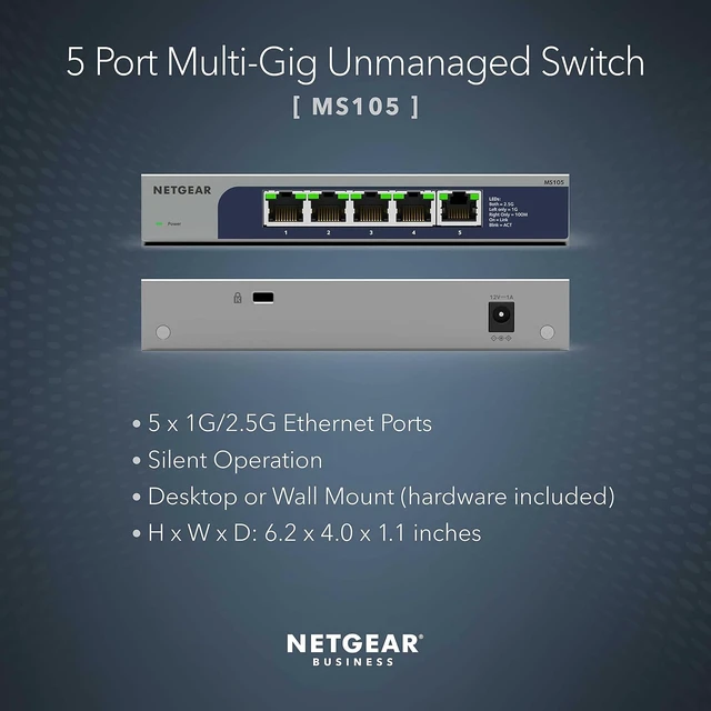 Alt view image 4 of 7 - 5-Port Multi-Gigabit Ethernet Unmanaged Network Switch (MS105),5 x 1G/2.5G Ports, Desktop or Wall Mount