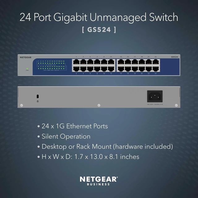 Alt view image 5 of 5 - 24-Port Gigabit Ethernet Unmanaged Network Switch (GS524),Desktop, Wall or Rack Mount