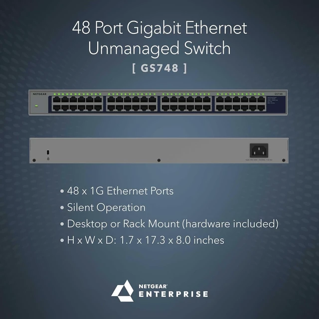 Alt view image 4 of 5 - 48-Port Gigabit Ethernet Unmanaged Network Switch (GS748),Desktop or Rack Mount