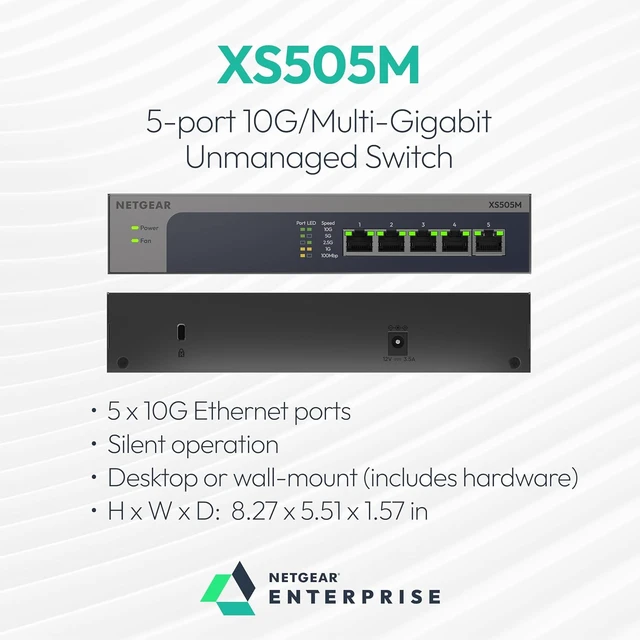 Alt view image 4 of 6 - 5-Port 10G/Multi-Gigabit Ethernet Unmanaged Network Switch XS505Mv2,All Ports Support 10G, Desktop or Wall Mount