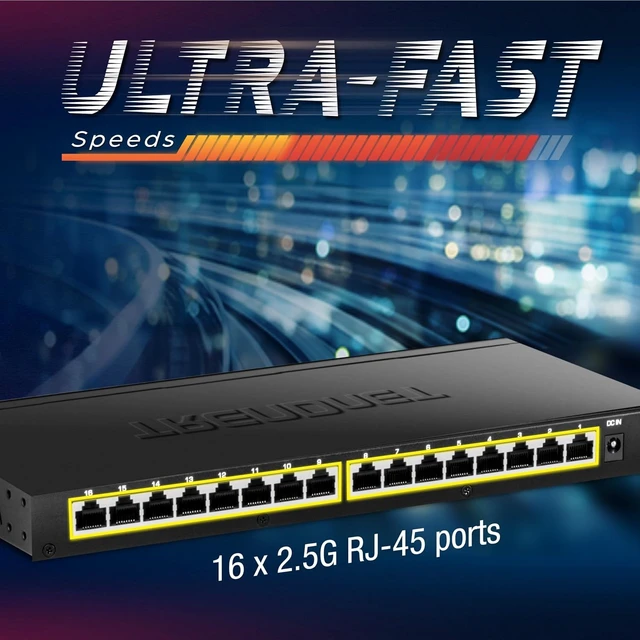Alt view image 7 of 7 - 16-Port Unmanaged 2.5G Desktop Network Ethernet Switch, TEG-S3160,16 x 2.5Gb RJ-45 Ports, 80Gbps Switching Capacity, Ethernet Splitter, NDAA & TAA Compliant, Lifetime Protection