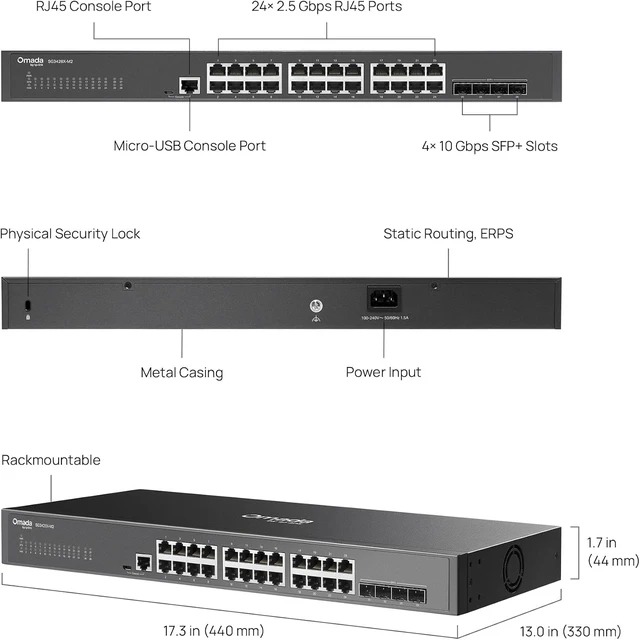 Alt view image 5 of 7 - Omada SG3428X-M2, 24 Port Multi-Gigabit L2+ Managed Switch,4 SFP Slots, Omada SDN Integrated, IPv6, Static Routing, L2/L3/L4 QoS, IGMP & LAG, 5 Year Manufacturer Warranty