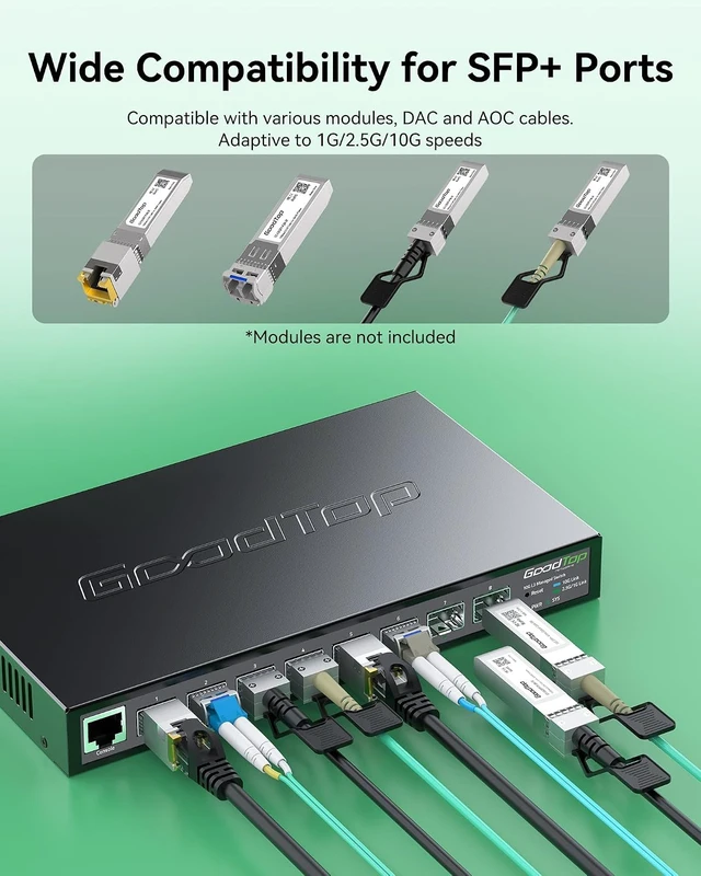 Alt view image 5 of 7 - 8-Port 10G SFP+ Switch, Layer 3 Managed, Enterprise Network Fiber Switch,L3 Switch with Console | OSPF/RIP/VLAN/QoS/LACP | for Home Lab, SMB | Fanless | Metal Housing