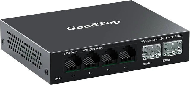 Main image of 6-Port 2.5Gb Managed Switch: 4 x 2.5G RJ45 + 2 x 10G SFP+, Metal Housing,2.5 Gigabit Ethernet Switch | VLAN/QOS/LACP/DHCP | Fanless | Multi-Gigabit Network Switch for Home Lab