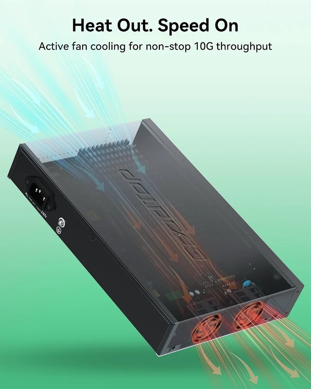 Alt view image 5 of 7 - 8-Port 10G Managed Switch, Easy Web Managed, Smart Fan, with Rack Ears,VLAN/QoS/LACP | Multi-Gigabit Ethernet Switch | All-Metal Chassis | for Wi-Fi 7 AP, 10G NAS, 8K Studio