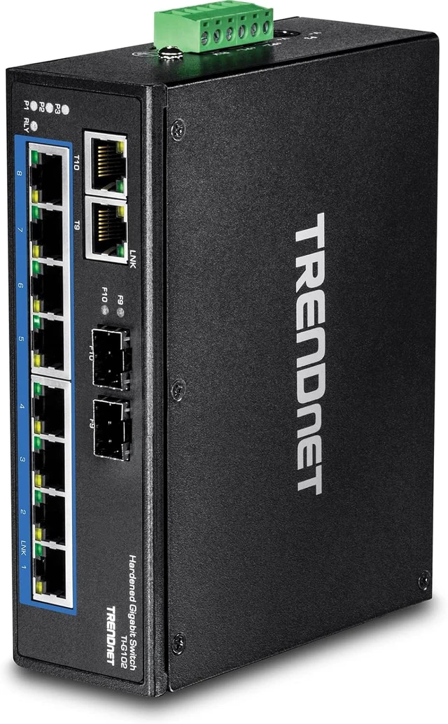 Alt view image 6 of 7 - 10-Port Hardened Industrial Gigabit DIN-Rail Switch TI-G102,20Gbps Switching Capacity, DIN-Rail And Wall Mounts Included, Dual Redundant, Two RJ-45/SFP Ports, Lifetime Protection, Black