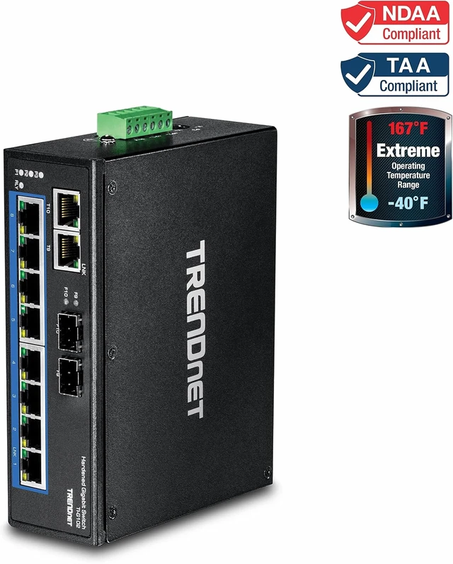 Alt view image 5 of 7 - 10-Port Hardened Industrial Gigabit DIN-Rail Switch TI-G102,20Gbps Switching Capacity, DIN-Rail And Wall Mounts Included, Dual Redundant, Two RJ-45/SFP Ports, Lifetime Protection, Black