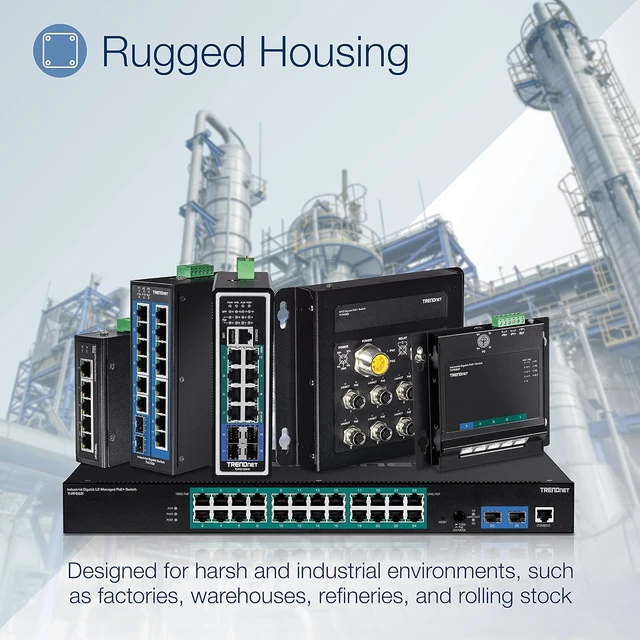 Alt view image 4 of 7 - 10-Port Hardened Industrial Gigabit DIN-Rail Switch TI-G102,20Gbps Switching Capacity, DIN-Rail And Wall Mounts Included, Dual Redundant, Two RJ-45/SFP Ports, Lifetime Protection, Black