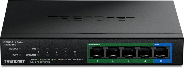 Alt view image 2 of 7 - 5-Port 2.5G PoE++ Switch, TPE-BG350,NDAA + TAA Compliant, 135W Power Budget, 95W Per Port, 25Gbps Switching Capacity, Ethernet Splitter, Lifetime Protection