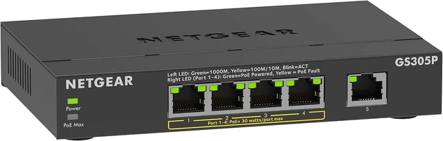 Main image of 5-Port PoE Gigabit Ethernet Unmanaged Essentials Switch (GS305P),1 x 1G and 4 x 1G PoE+ Ports @ 63W, Desktop or Wall Mount