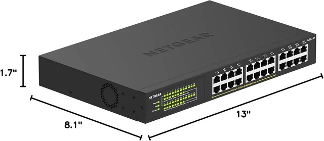 Alt view image 3 of 7 - 24-Port PoE Gigabit Ethernet Unmanaged Network Switch (GS324P),8 x 1G and 16 x 1G PoE+ Ports @ 190W, Desktop or Rack Mount