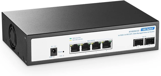 Main image of 6 Port 10G Switch, 4 x 10G RJ-45, 2 x 10G SFP+ Slots, Support 10G/5G/2.5G/1000M Auto-Negotiation, YuLinca Metal Smart Web Managed Network Switch