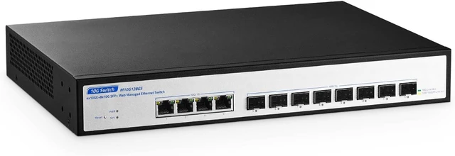 Main image of 12 Port 10Gbps Managed Switch, 8 x 10G SFP+ Slots, 4 x 10G RJ-45 Ports, Support 10G/5G/2.5G/1000M Auto-Negotiation, YuLinca Smart Web Managed Rackmout Switch