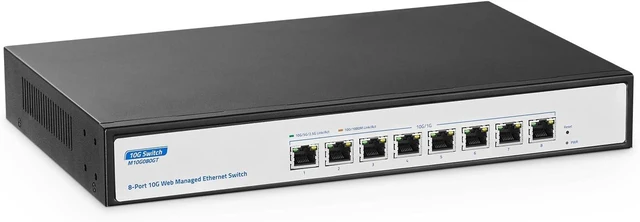 Main image of 10G Switch 8 Port Managed, 10G/5G/2.5G/1000M Ethernet Auto-Negotiation, 160Gbps Bandwidth, Support LACP/QOS/VLAN/IGMP, Desktop/Rackmount YuLinca Managed Network Switch