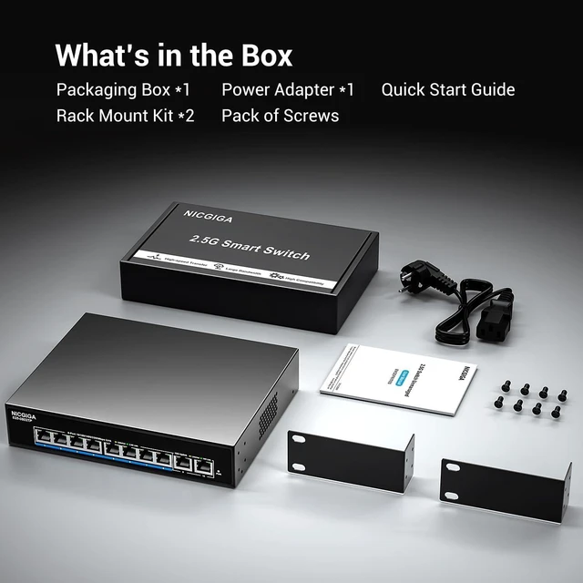 Alt view image 7 of 7 - 8 Port 2.5Gb PoE (130W) + 2 Port 10Gb RJ45 Network Switch Unmanaged, NICGIGA 10 Port 2.5G IEEE802.3af/at Power Over Ethernet Switch, Support WiFi6 AP, NAS, 4K PoE Camera NVR.