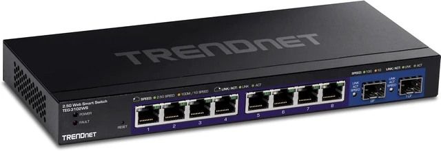 Main image of 10-Port Multi-Gig Web Smart Switch, TEG-3102WS,8 x 2.5GBASE-T Ports, 2 x 10G SFP+ Slots, Ethernet Splitter, Metal Housing, NDAA & TAA Compliant, Lifetime Protection, Black