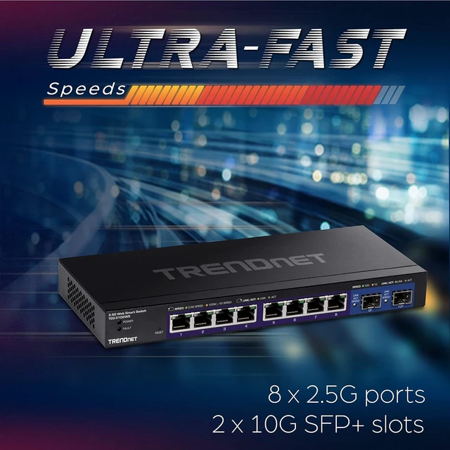 Alt view image 2 of 7 - 10-Port Multi-Gig Web Smart Switch, TEG-3102WS,8 x 2.5GBASE-T Ports, 2 x 10G SFP+ Slots, Ethernet Splitter, Metal Housing, NDAA & TAA Compliant, Lifetime Protection, Black