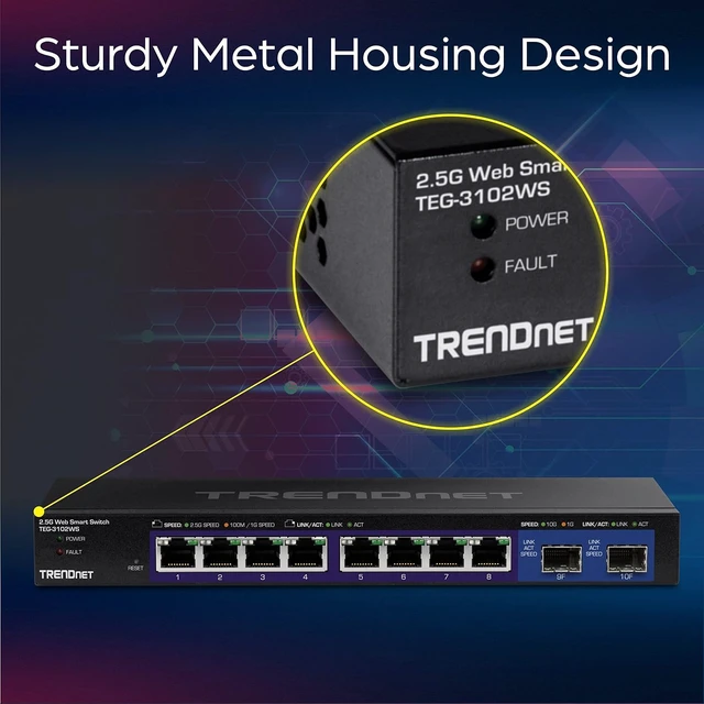 Alt view image 3 of 7 - 10-Port Multi-Gig Web Smart Switch, TEG-3102WS,8 x 2.5GBASE-T Ports, 2 x 10G SFP+ Slots, Ethernet Splitter, Metal Housing, NDAA & TAA Compliant, Lifetime Protection, Black