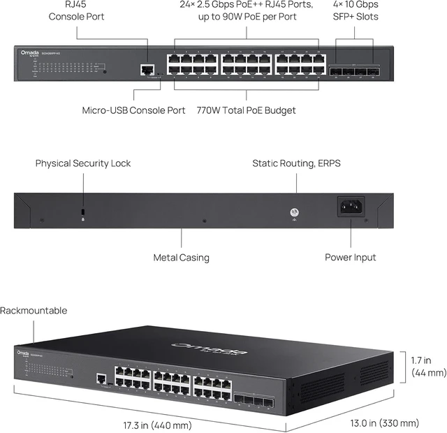 Alt view image 6 of 7 - SG3428XPP-M2, 24 Port 2.5GB L2+ Smart Managed PoE Switch,48 PoE+ Port @384W, 4 x SFP Slots, PoE Auto Recovery, Omada SDN Integrated, IPv6, Static Routing, Limited Lifetime Protection