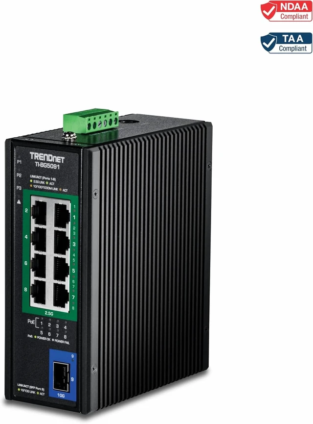 Alt view image 7 of 7 - TI-BG5091, 9-Port Industrial 2.5G DIN-Rail PoE++ Switch,with 10G SFP+ Port,Multi-Gigabit, 8 x 2.G PoE++ Ports, 1 x 10G SFP+ Port, 480W PoE Power Budget, 60Gbps, Lifetime Protection