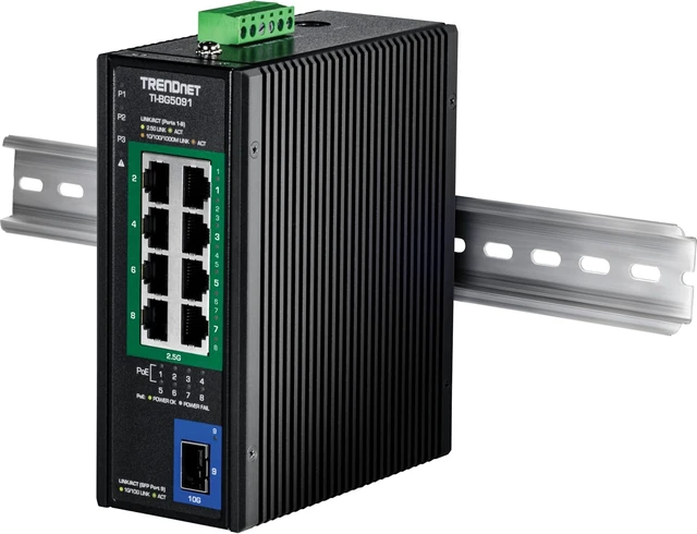 Alt view image 2 of 7 - TI-BG5091, 9-Port Industrial 2.5G DIN-Rail PoE++ Switch,with 10G SFP+ Port,Multi-Gigabit, 8 x 2.G PoE++ Ports, 1 x 10G SFP+ Port, 480W PoE Power Budget, 60Gbps, Lifetime Protection
