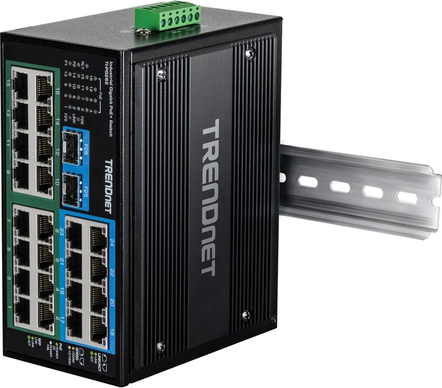 Alt view image 5 of 7 - 26-Port Hardened Industrial Gigabit PoE+ DIN-Rail Switch,TI-PG262,16 x Gigabit PoE+ Ports, 8 x Gigabit RJ-45 Ports, 2 x SFP Ports, IP30, Lifetime Protection, Black